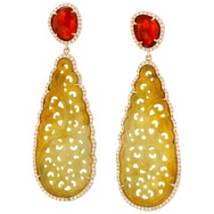 Jade and Fire Opal Diamond Gold Earrings