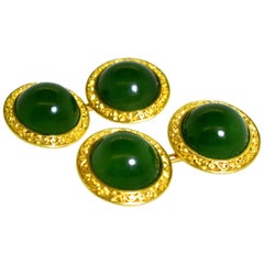 Antique Jade and Gold Cufflinks, circa 1920, by S. and Sons