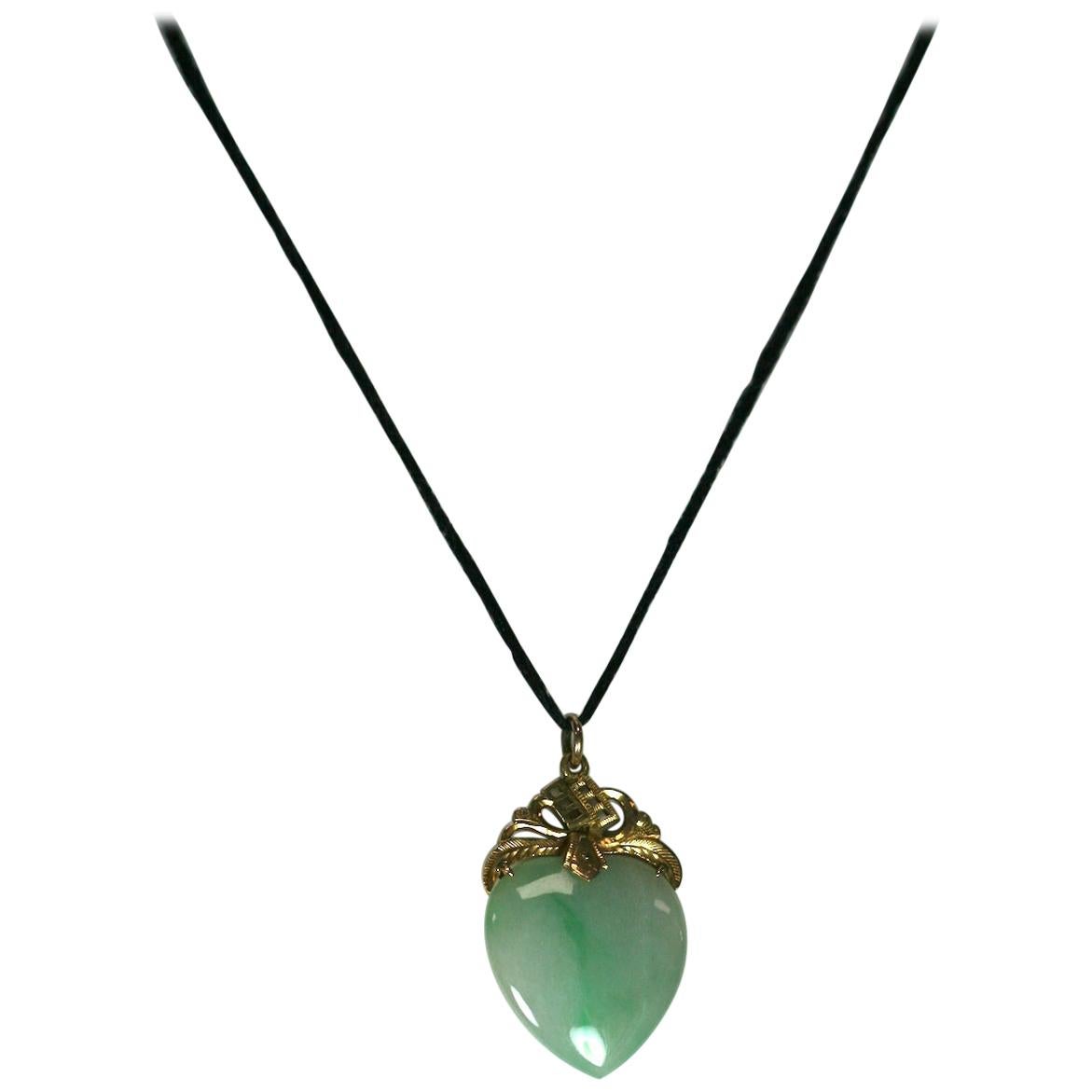 Jade and Gold Heart Pendant For Sale