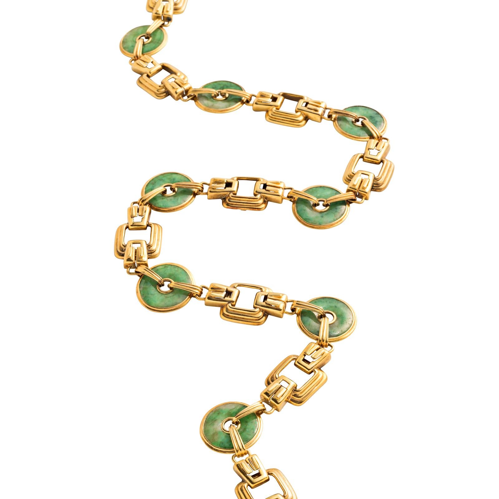 Retro Jade and Gold Necklace For Sale