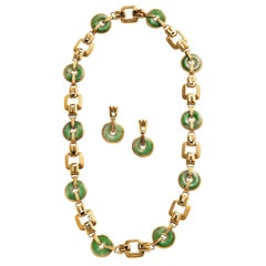 Jade and Gold Necklace and Earrings