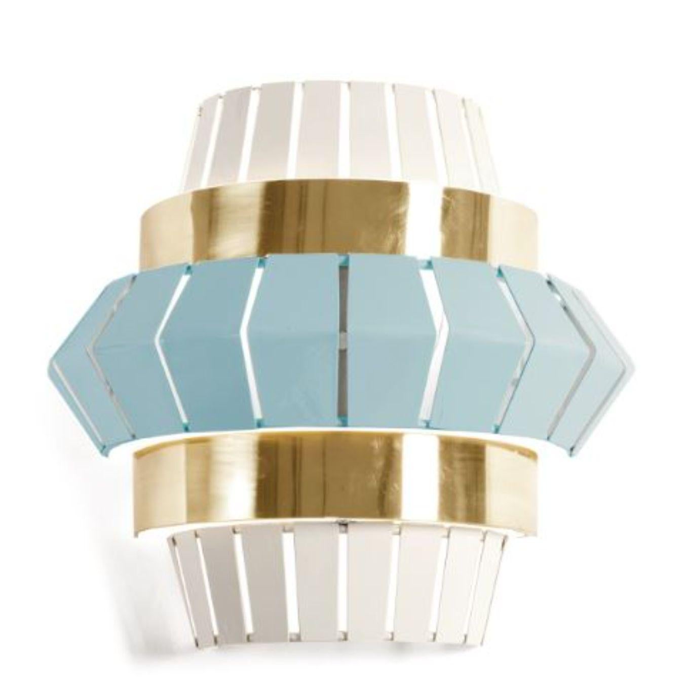 Jade andivory comb wall lamp with brass ring by Dooq
Dimensions: W 37 x D 13 x H 34 cm
Materials: lacquered metal, polished brass.
Also available in different colors and materials.

Information:
230V/50Hz
E14/1x20W LED
120V/60Hz
E12/1x15W LED
bulb