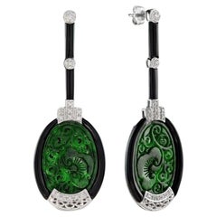 Boucles d'oreilles pendantes en jade et onyx