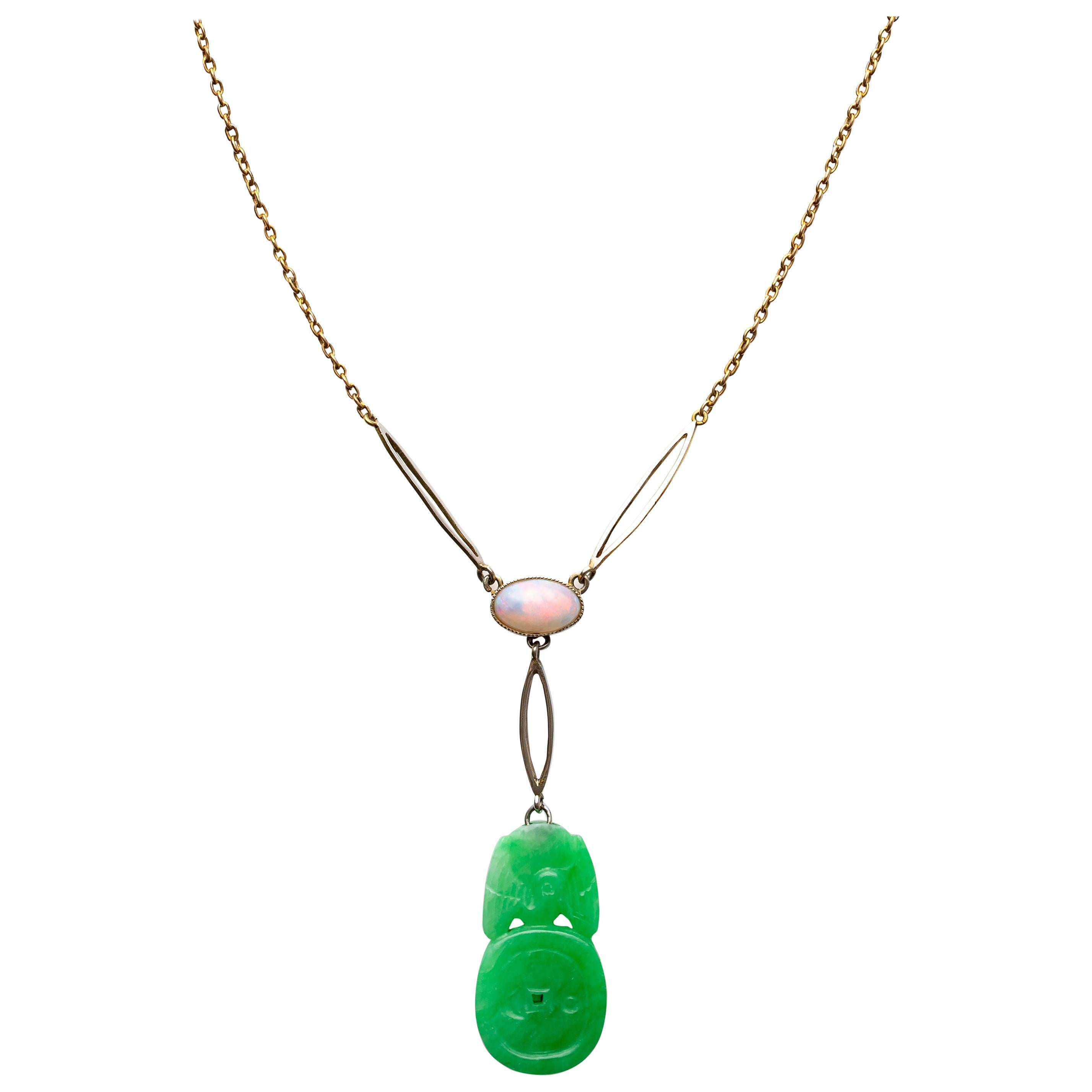 Jade and Opal Necklace Edwardian Era