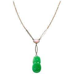 Antique Jade and Opal Necklace Edwardian Era