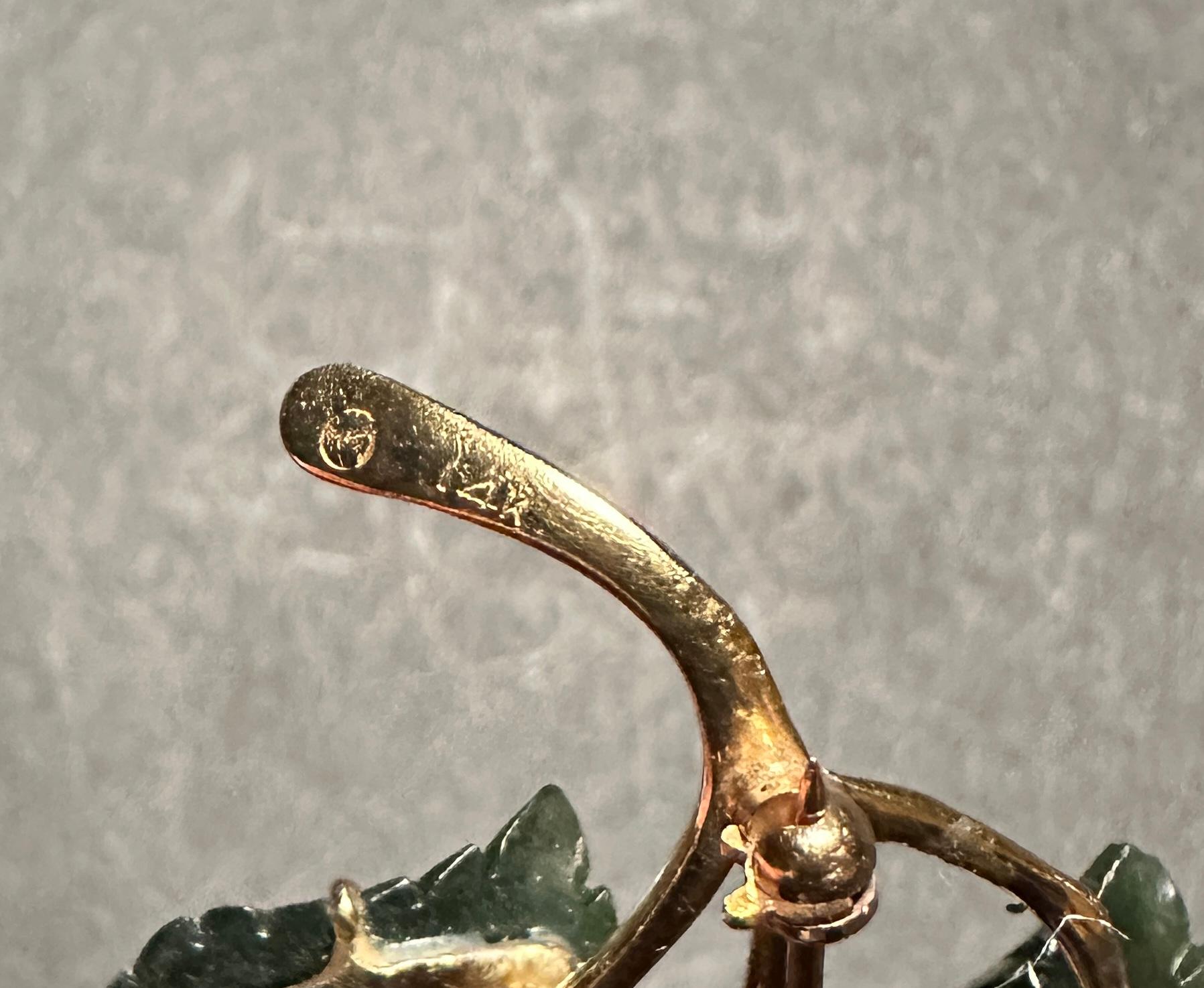 Jade And Rock Crystal 14K Gold Floral Form Pin Brooch For Sale 1