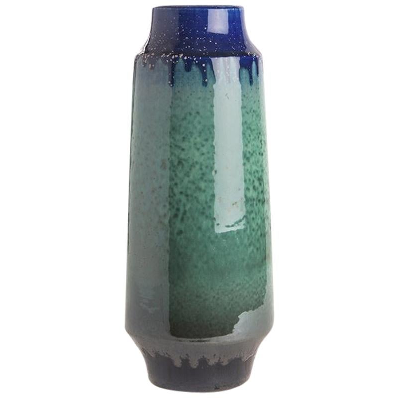 Vase cylindrique en forme de cylindre en céramique de jade et bleu royal, Chine, contemporain