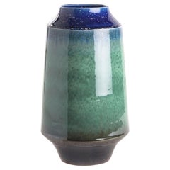 Vase cylindrique en jade et bleu royal, Chine, contemporain