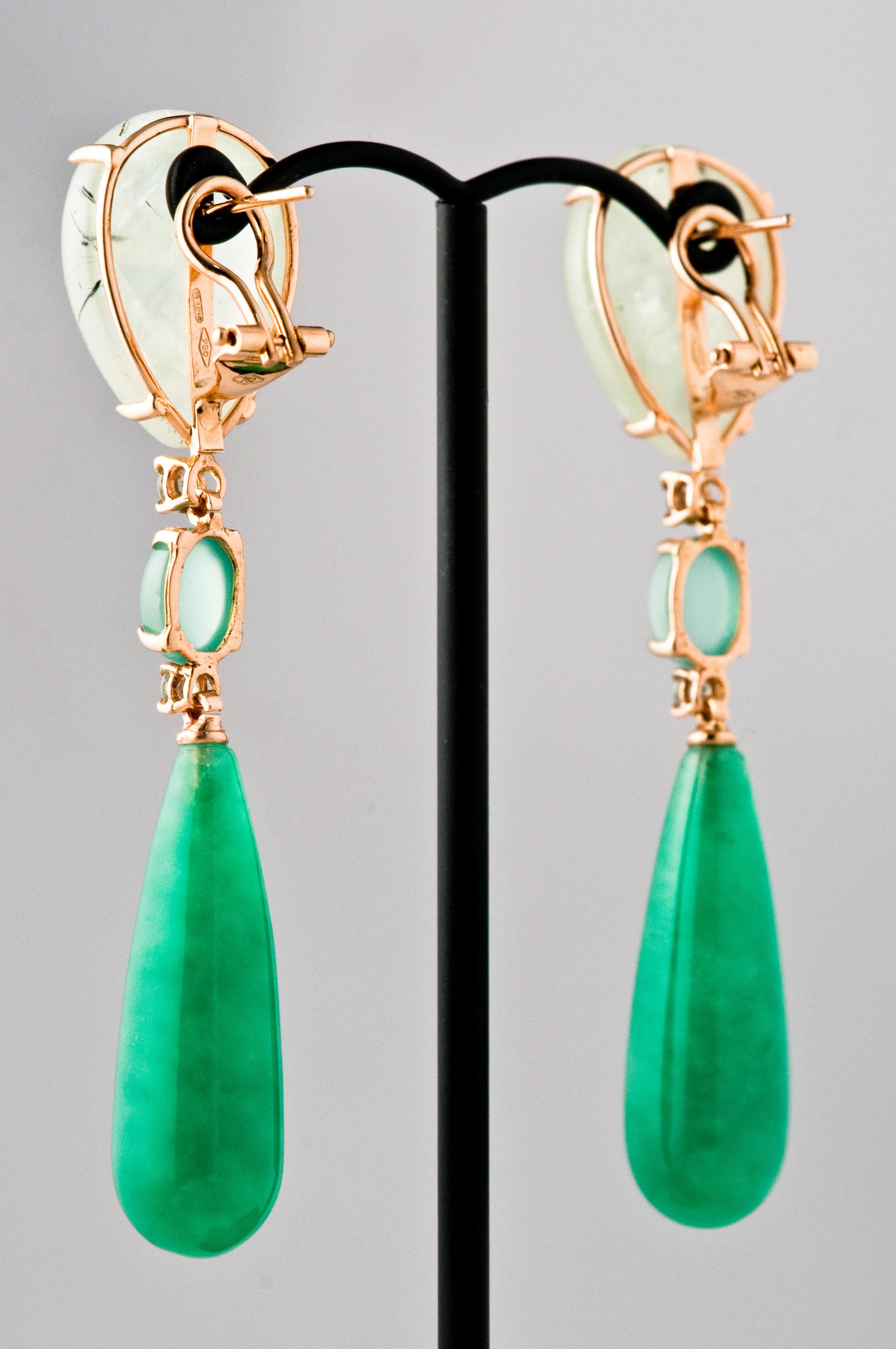 Jade and Sapphire Prinite Green Chandelier Earring with Yellow Gold 18 Carat In New Condition In Vannes, FR