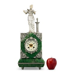 Jade and Silver Singing Bird Box Mantel Clock