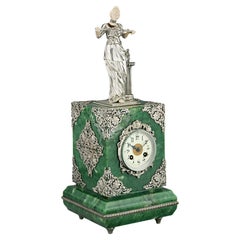 Jade and Silver Singing Bird Box Mantel Clock