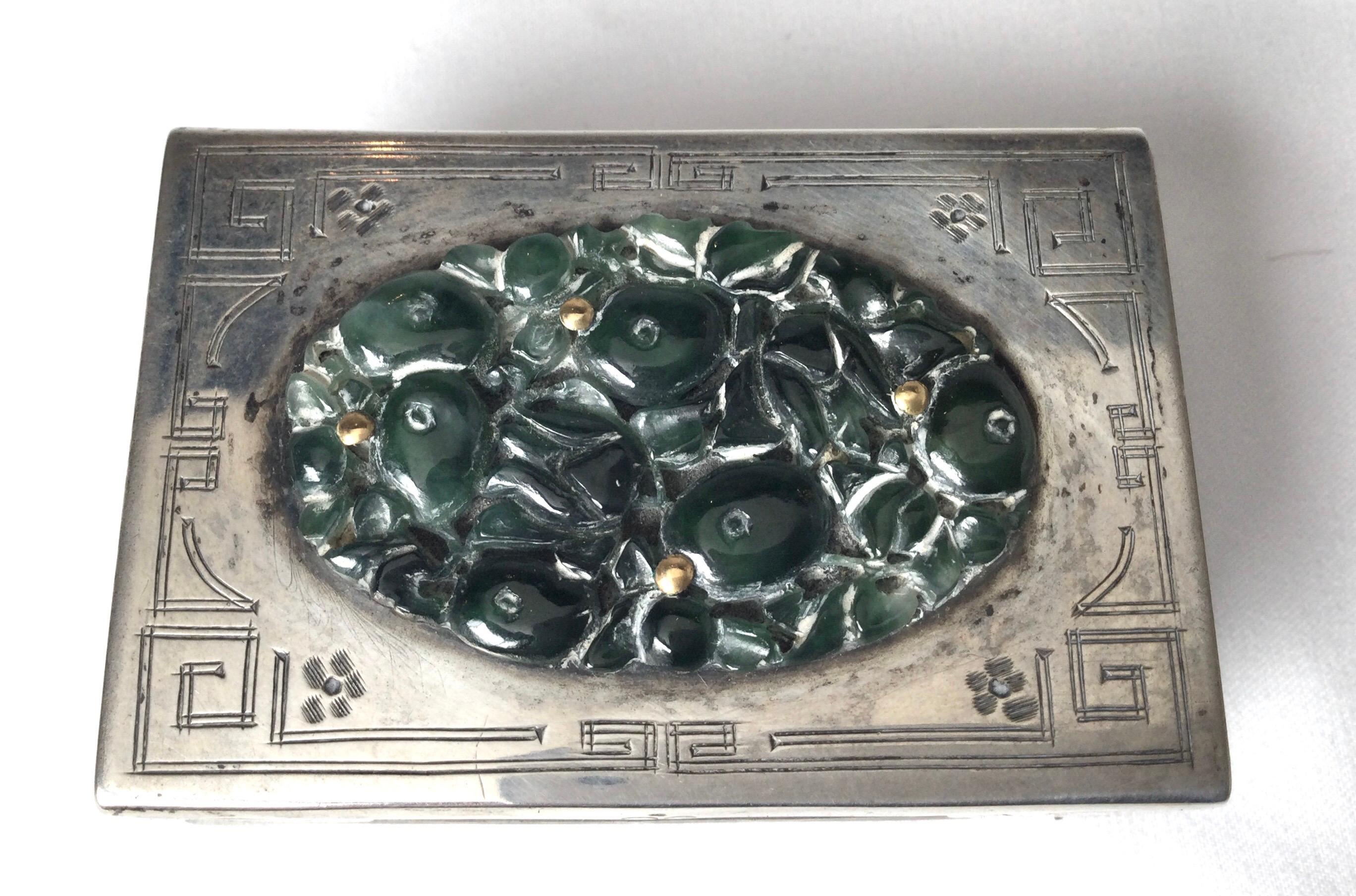 silver and jadeite ashtray and lighter