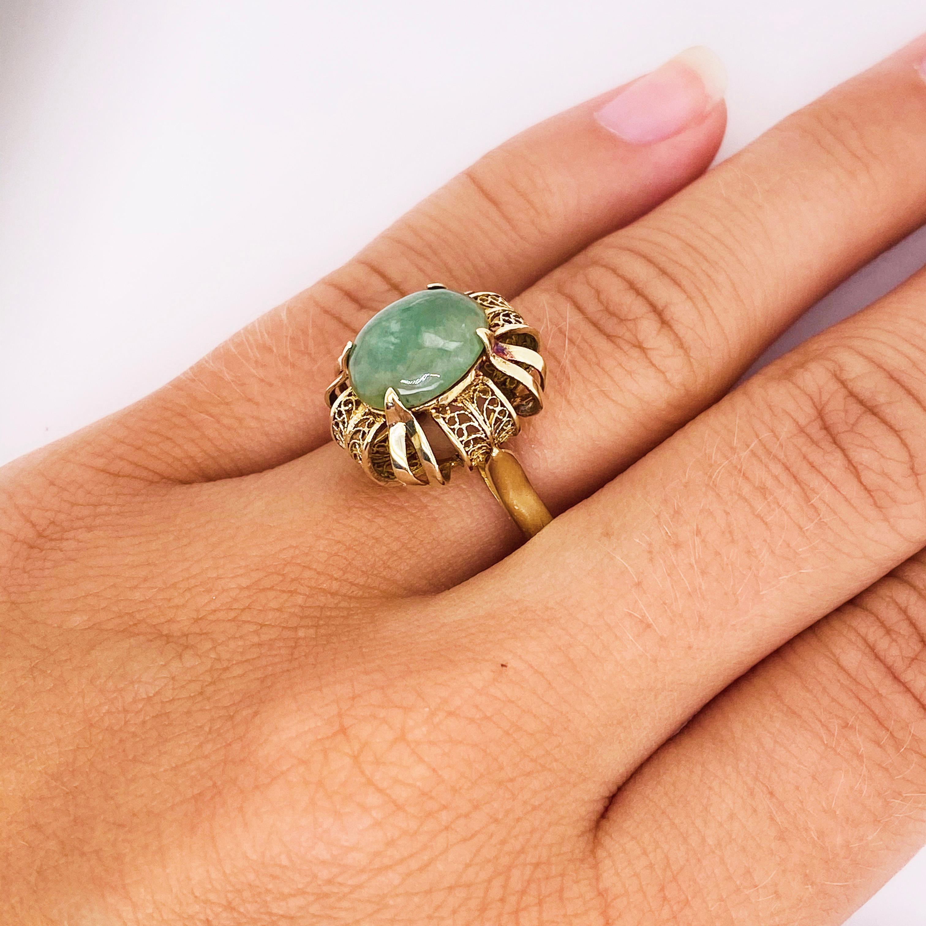 Antiker filigraner Jade-Ring, Jadeit-Jade-Ring aus 14 Karat Gelbgold (Art nouveau) im Angebot