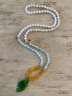Jade, Aqua, Moonstone, Citrine  Mala / Meditation / Prayer Necklace 18 K YG