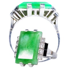 Jade Art Deco 1920s French Hallmarked Platinum Onyx Diamond Set Carat Large Ring