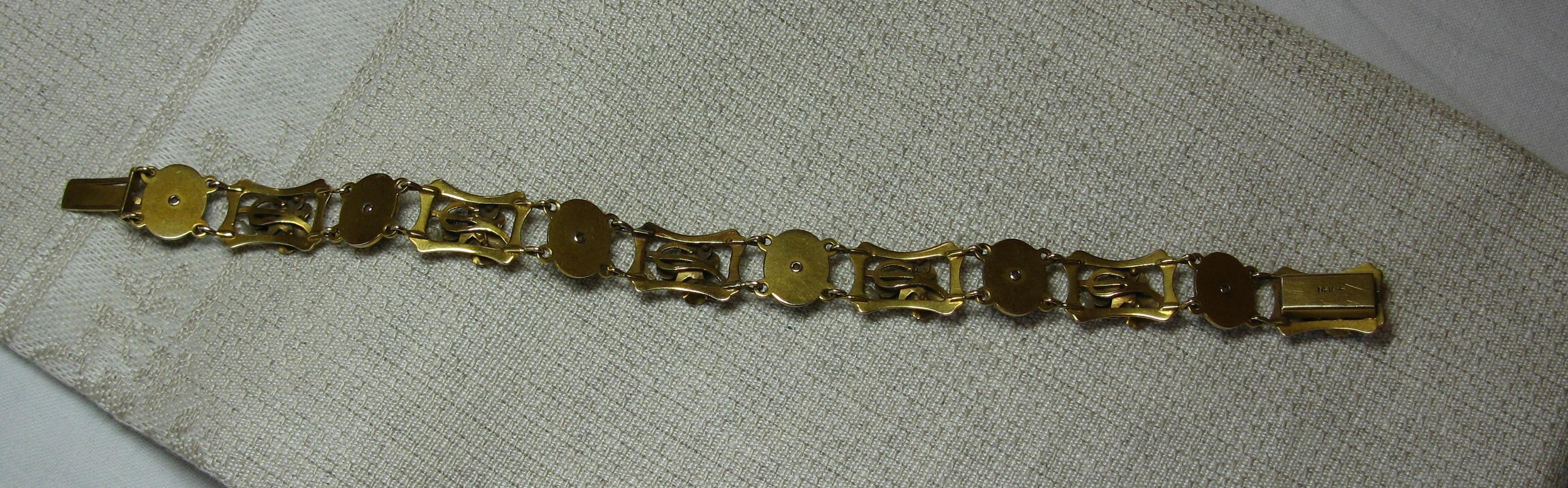 Jade Art Nouveau Pansy Flower Bracelet 14 Karat Gold Pearl Antique For Sale 3