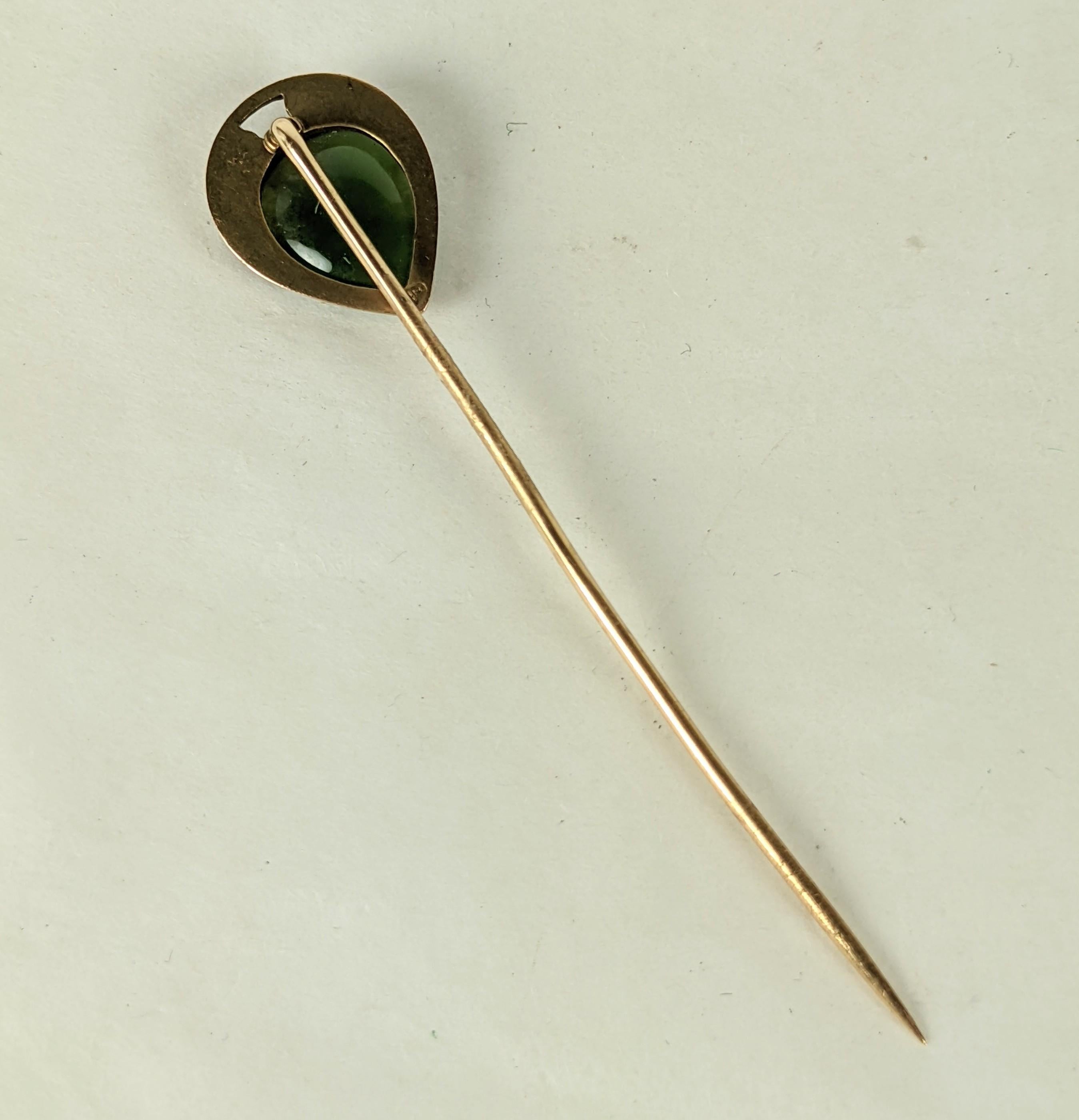 Pear Cut Jade Art Nouveau Stick Pin For Sale