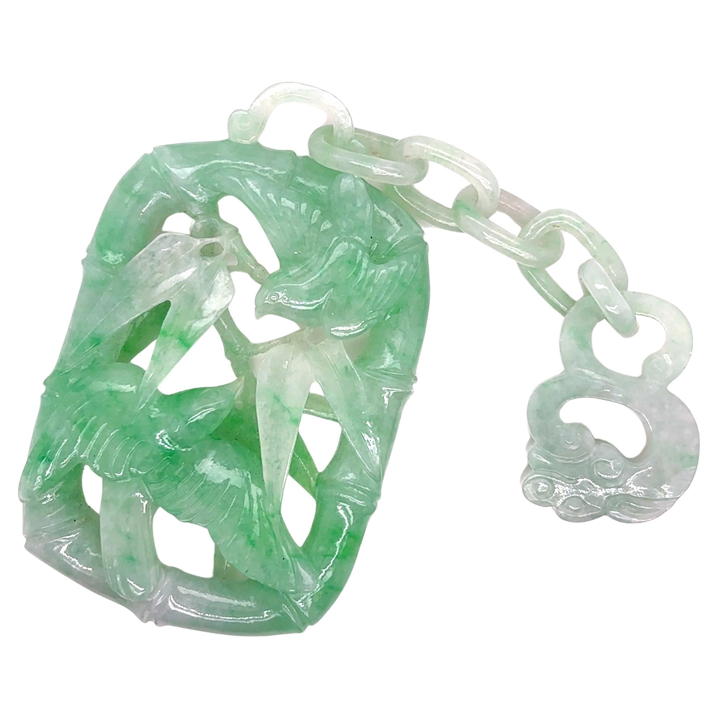 Jade Bamboo Bird Carving For Sale