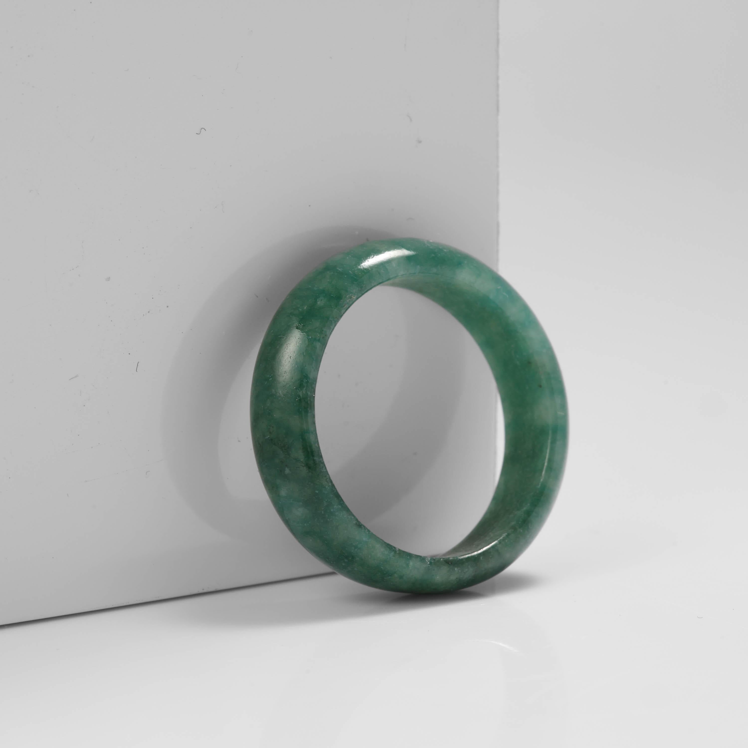 Artist Jade Band Ring Hand Carved Certified Untreated Size 9 For Sale