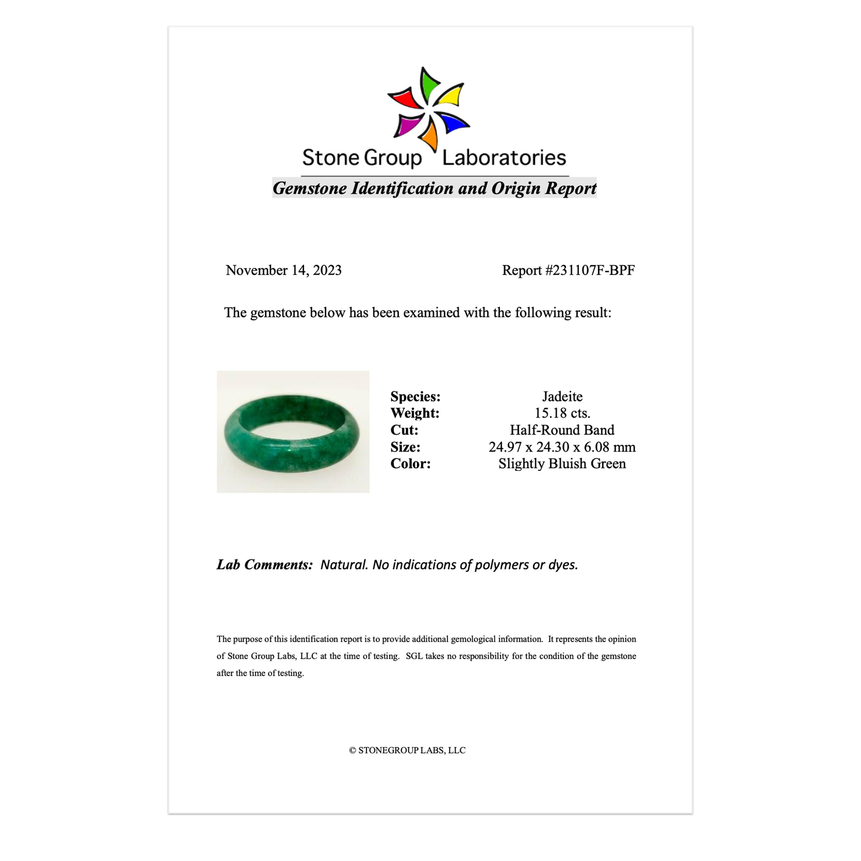Jade Bandring Handgeschnitzt zertifiziert unbehandelt Größe 9 im Angebot 3