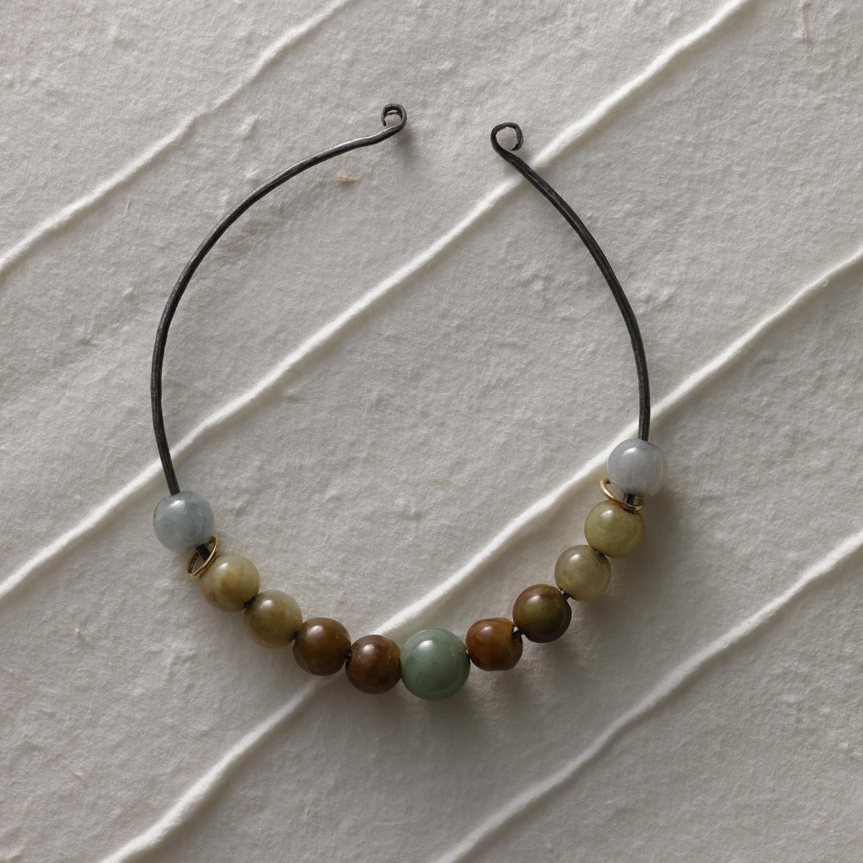 Jade Bangle 18K Gold & Ohio Steel, Hand Forged, 65mm For Sale 1