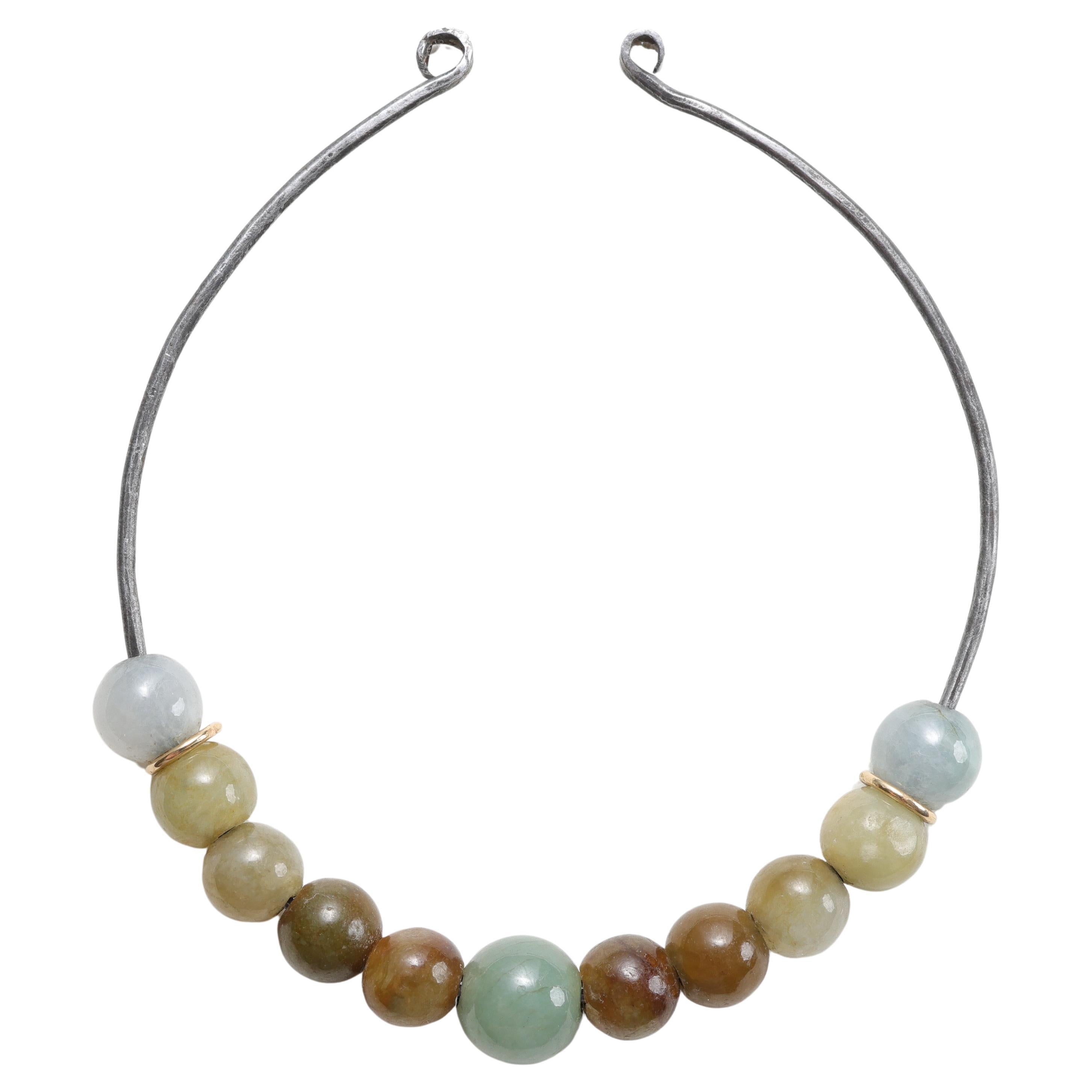 Jade Bangle 18K Gold & Ohio Steel, Hand Forged, 65mm