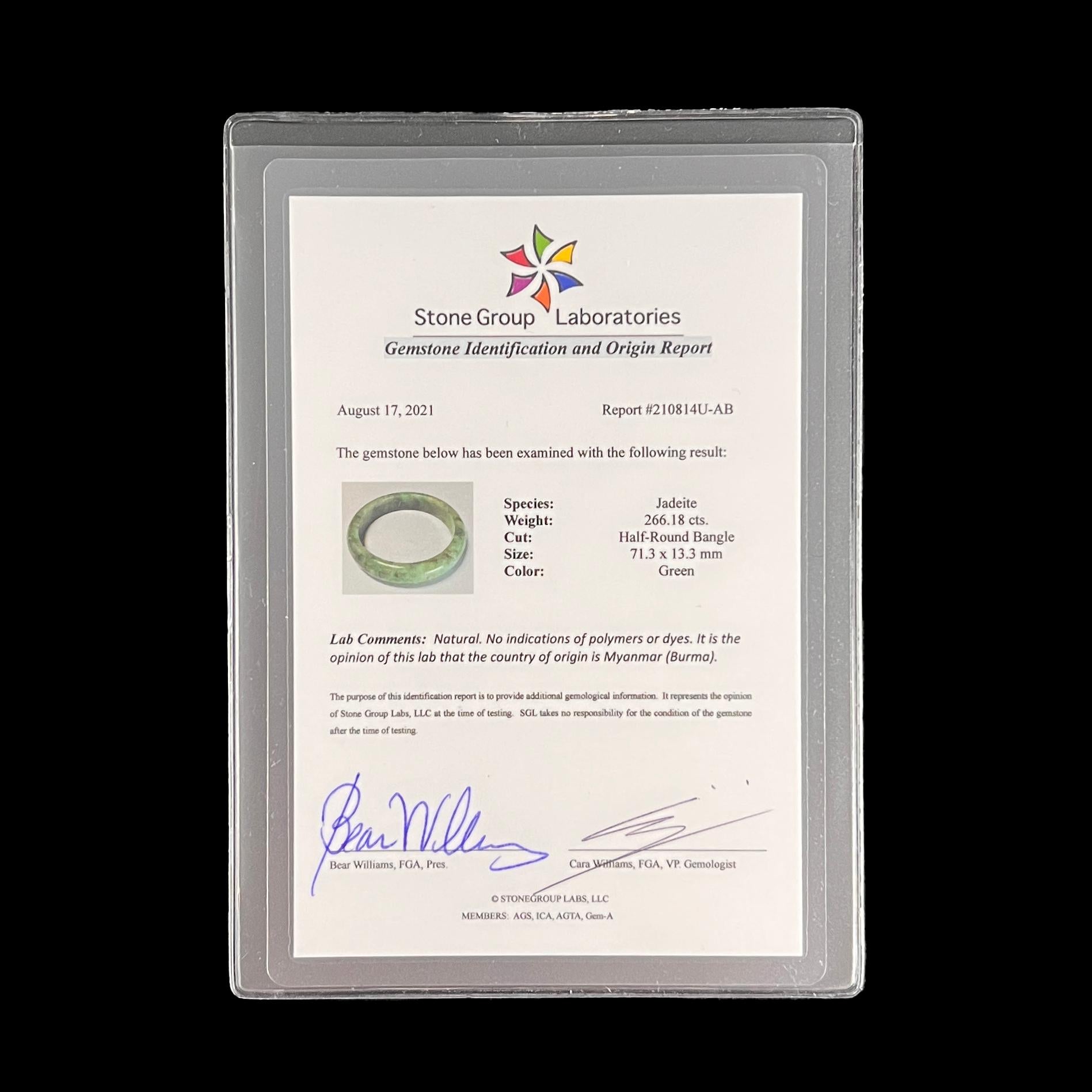Artisan Jade Bangle Light Apple Green Certified Untreated For Sale