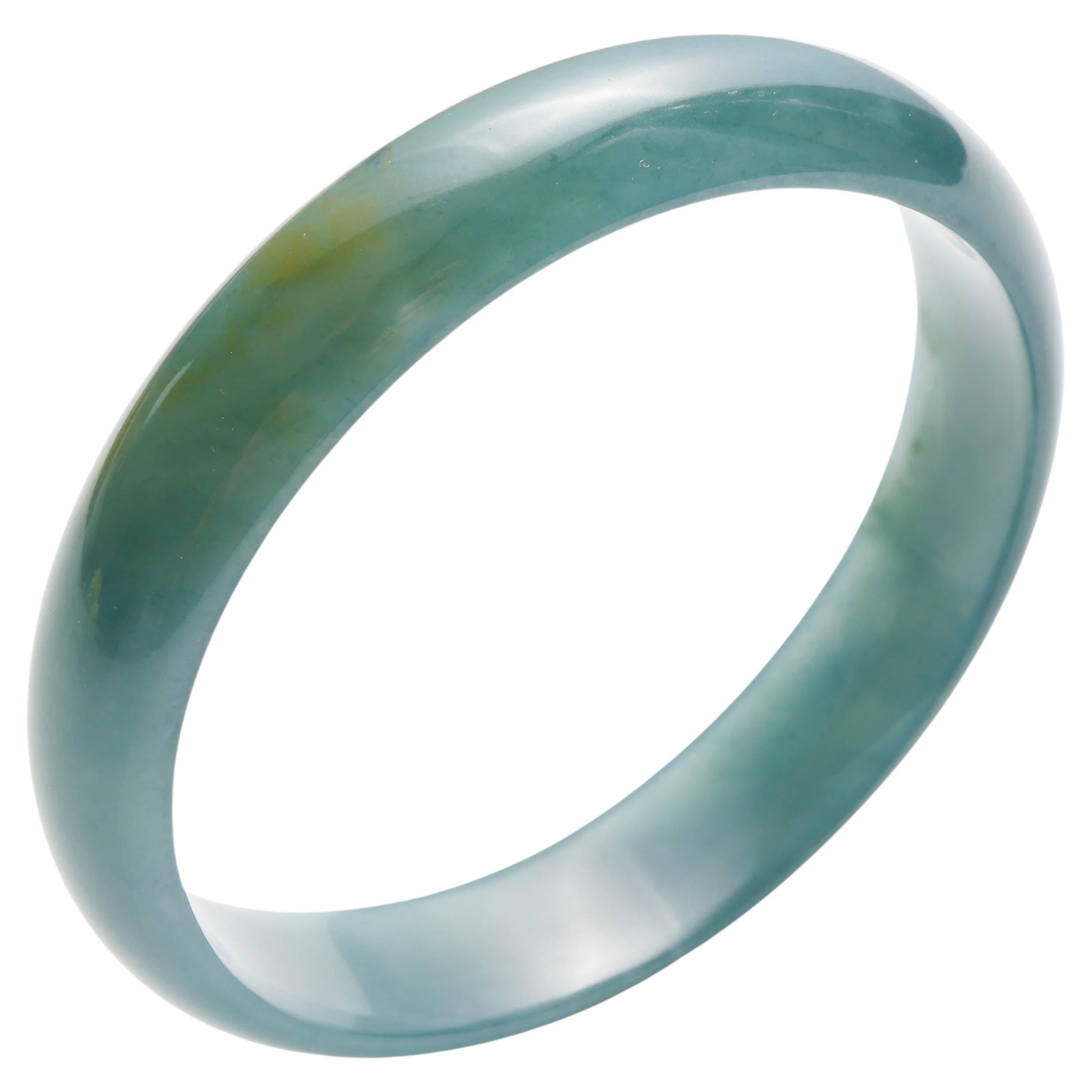 Jade Bangle Certified Untreated Bluish-Green Jadeite