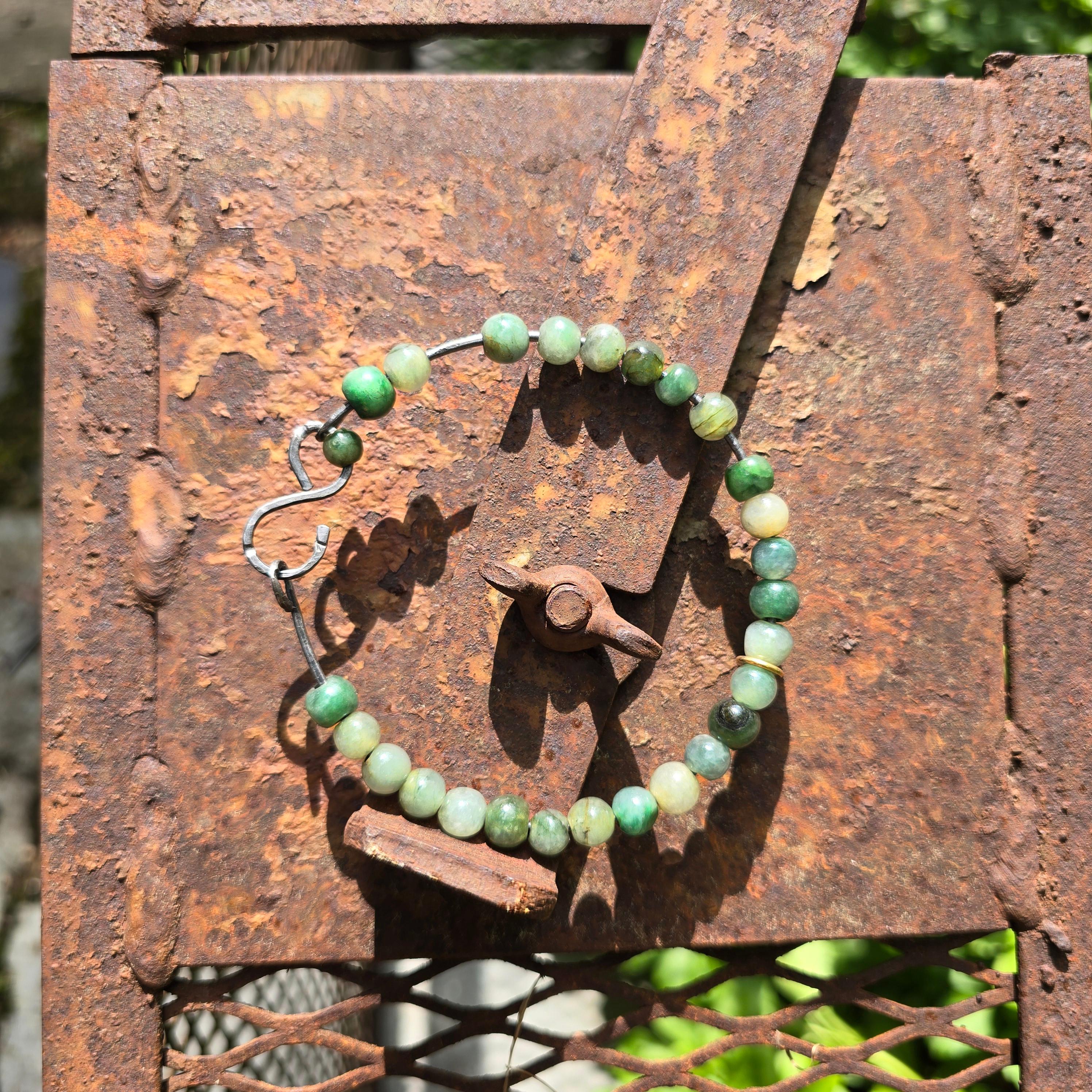 Women's or Men's Jade, Bangle, Created with Ohio Steel & 18K Gold, 70mm, 9