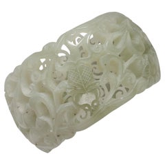 Jade Bangle Intricately Carved & Pierced Certified Untreated White Nephrite