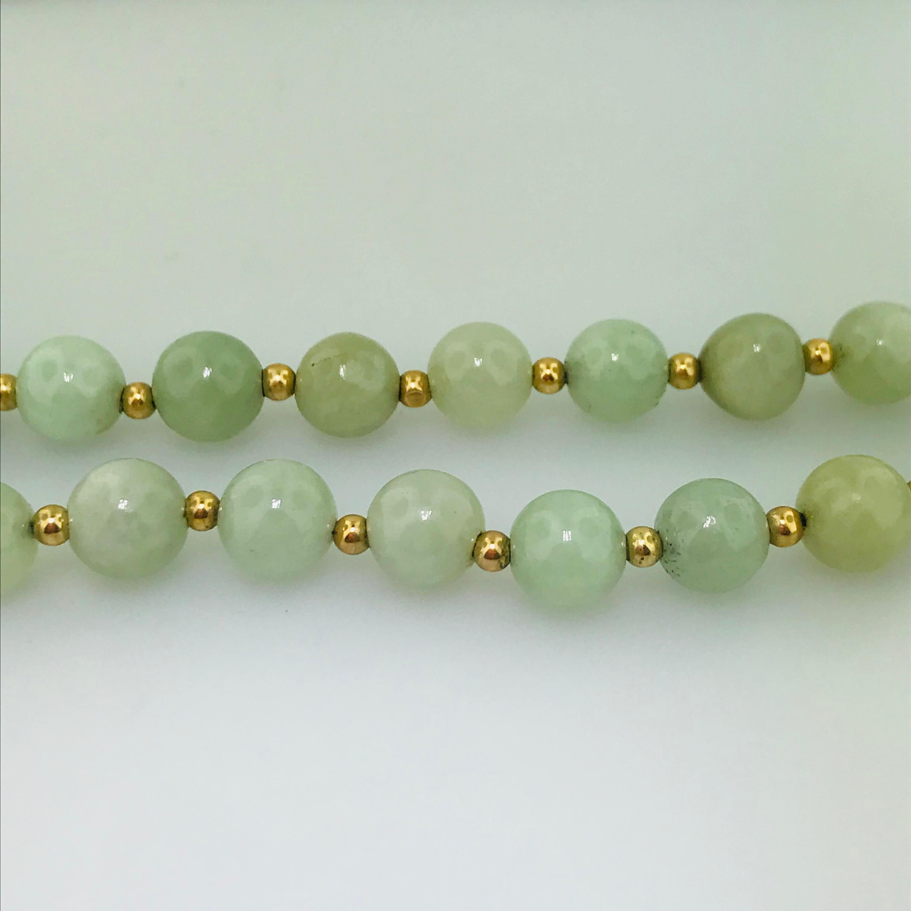 Jade Bead Necklace and Jade and Pearl 14 Karat Gold Dragon Pendant Enhancer 3