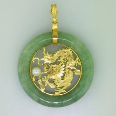 Collier de perles de jade et pendentif dragon en or 14 carats avec perles et jade