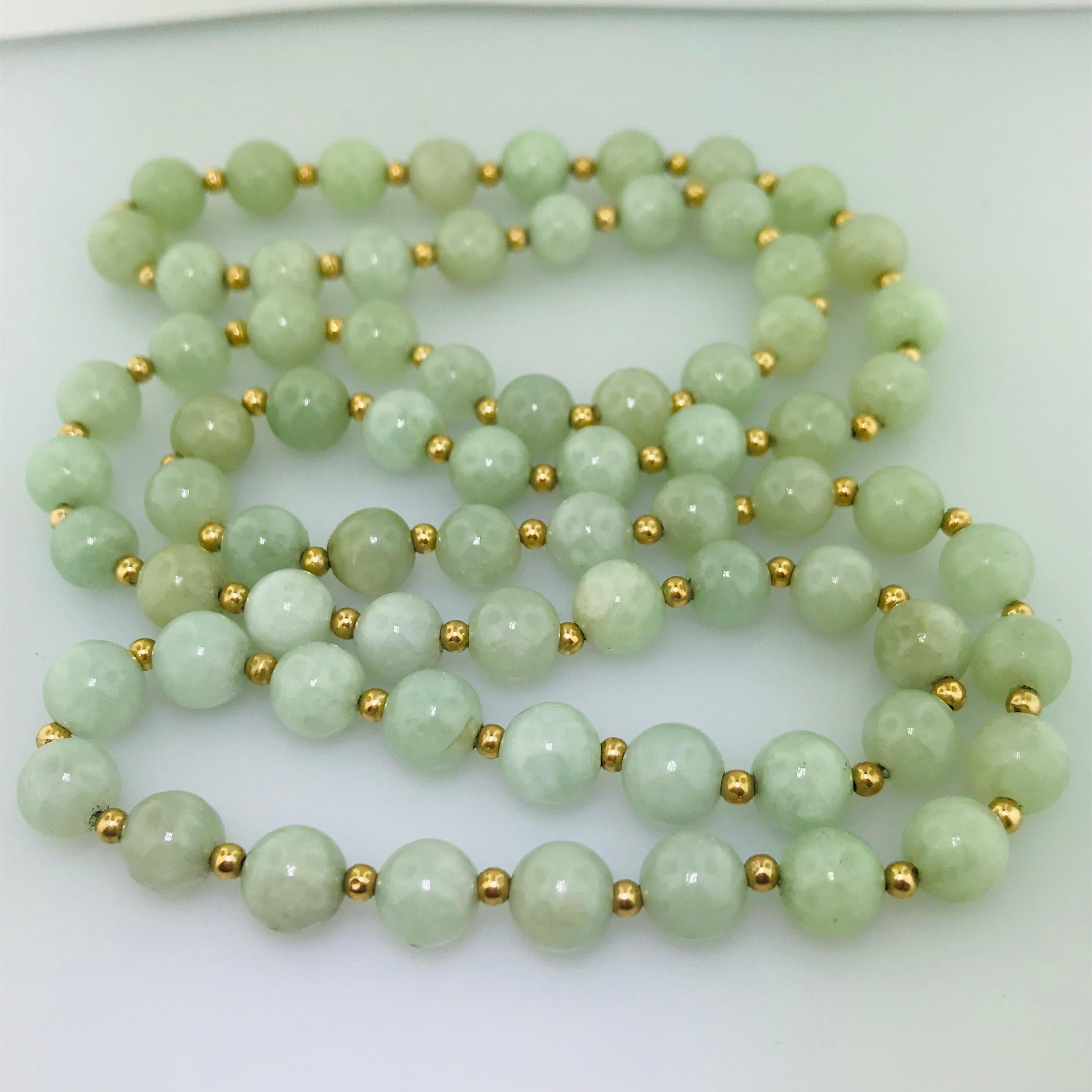 Jade Bead Necklace and Jade and Pearl 14 Karat Gold Dragon Pendant Enhancer 2