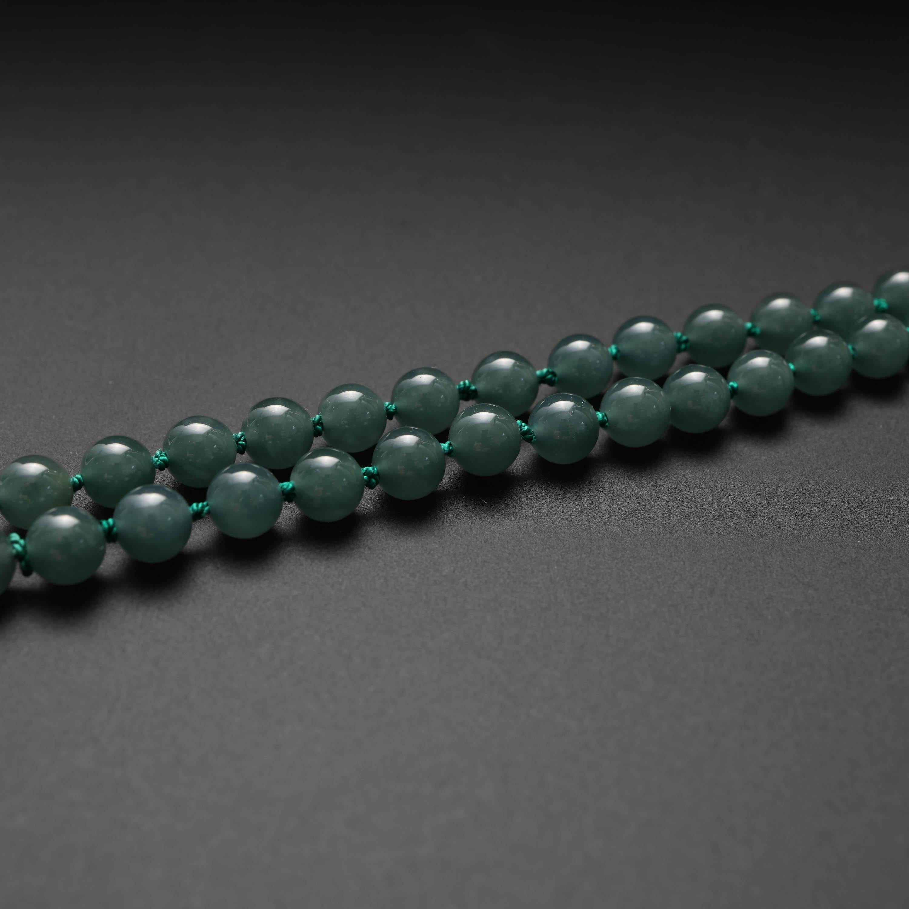 Jade Bead Necklace Translucent Bluish Green Certified In New Condition For Sale In Southbury, CT