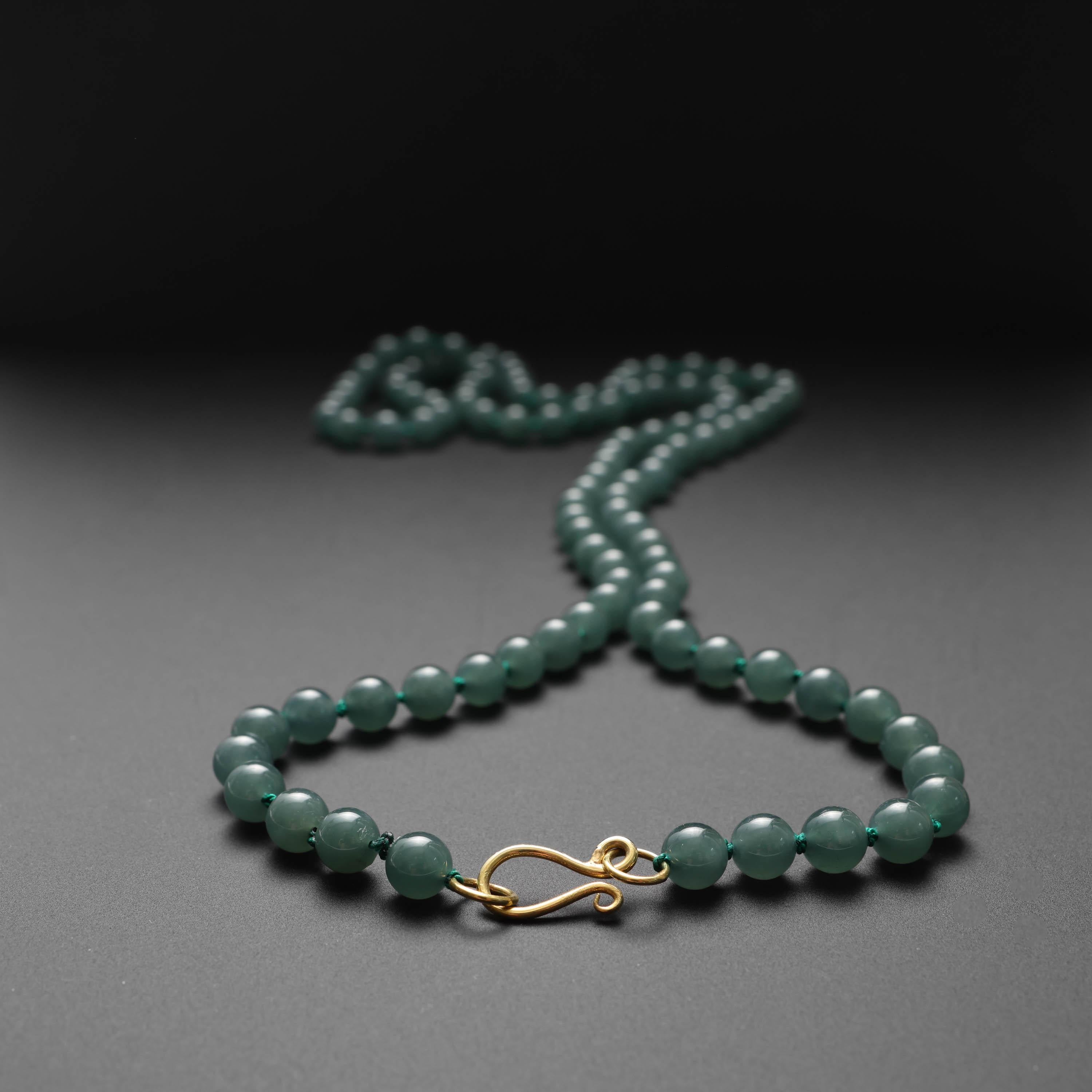 Women's or Men's Jade Bead Necklace Translucent Bluish Green Certified For Sale