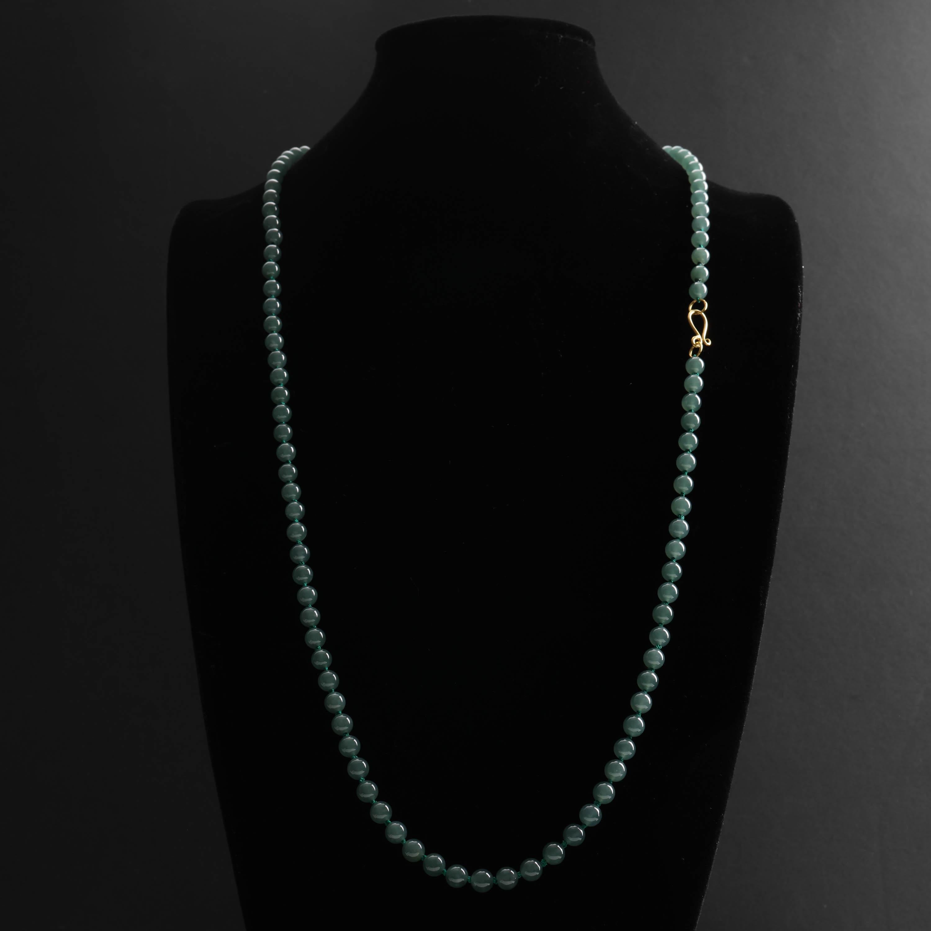 Jade Bead Necklace Translucent Bluish Green Certified For Sale 1
