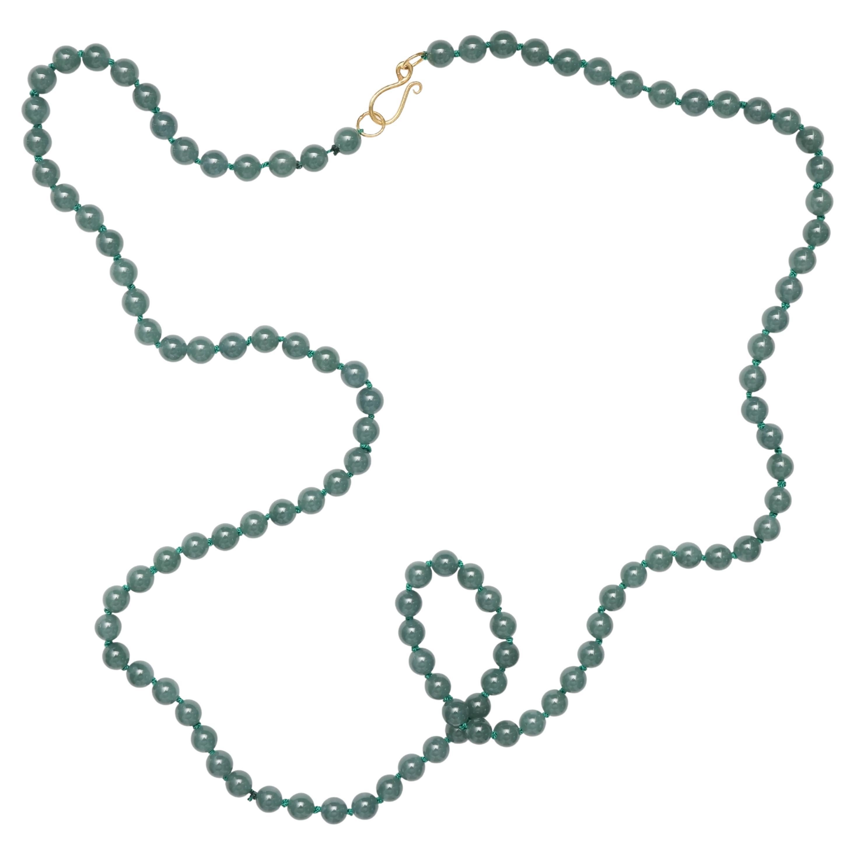 Jade Bead Necklace Translucent Bluish Green Certified For Sale