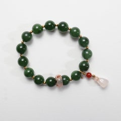 Jade Bead Stretch Bracelet, Certified Untreated Nephrite, New & Unworn