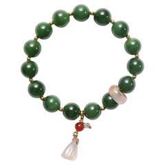 Jade Bead Stretch Bracelet, Certified Untreated Nephrite, New & Unworn