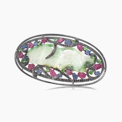 Jade, Black Diamond & Multi-Gemstone 18K White Gold Hair Clip