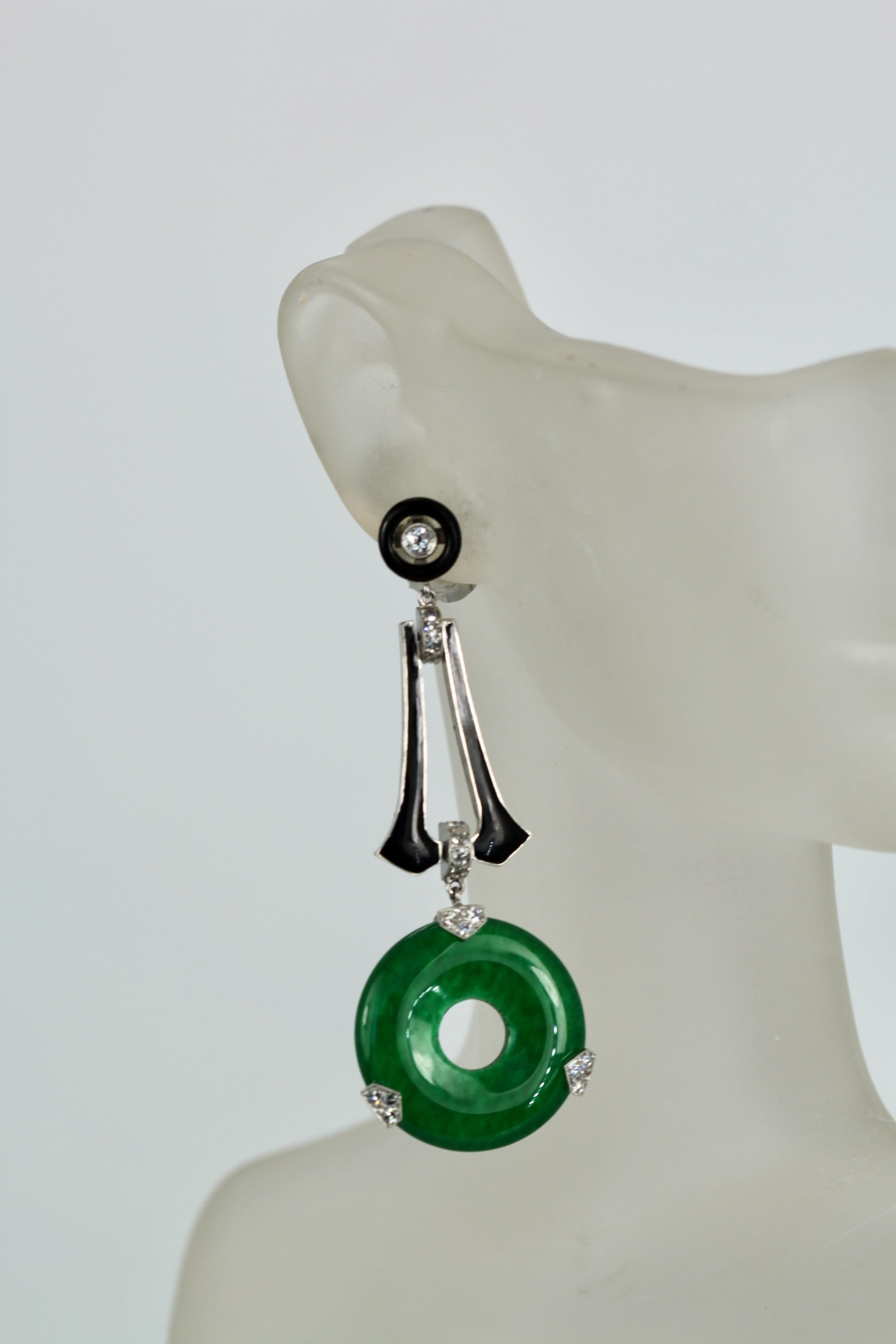 Jade Black Enamel Diamond Drop Earrings 2