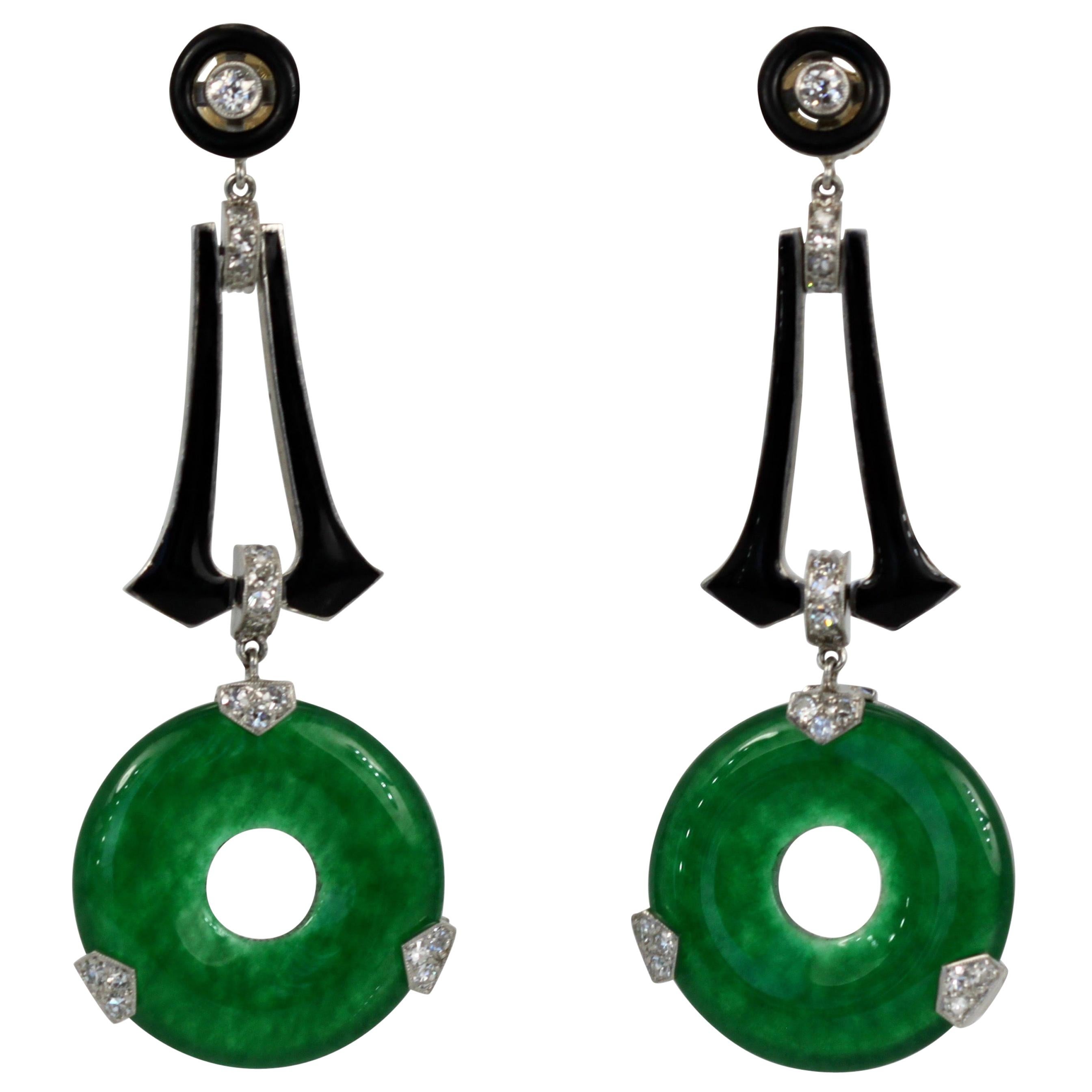 Jade Black Enamel Diamond Drop Earrings