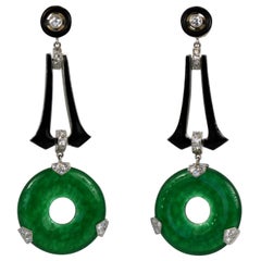 Jade Black Enamel Diamond Drop Earrings