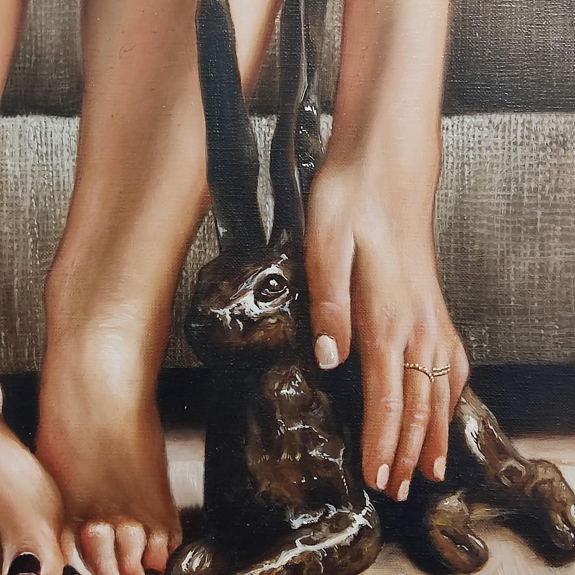 Le lapin, Pintura al óleo sobre lienzo, Pintura figurativa contemporánea, Realismo - Painting de Jade Boissin