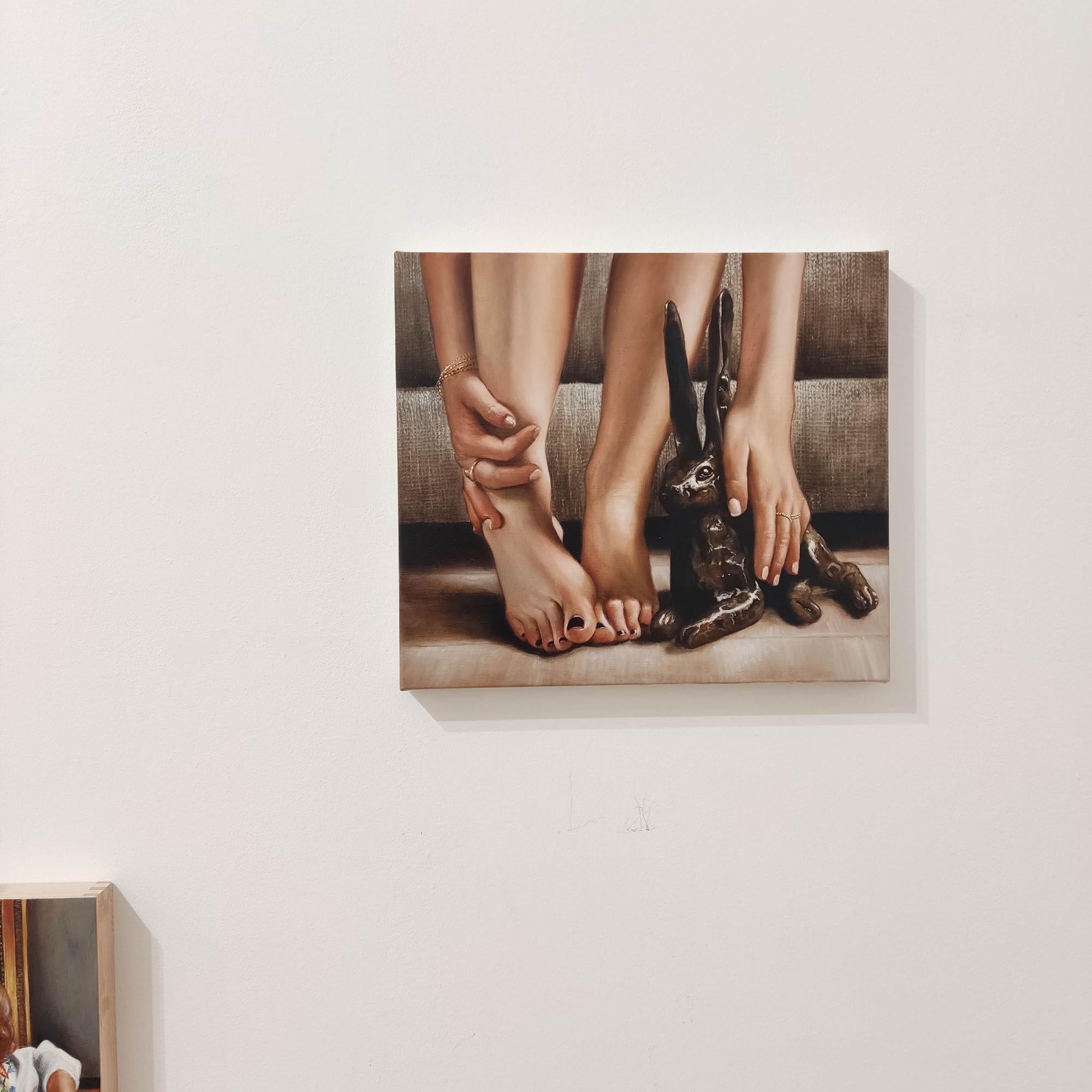 Le lapin, Pintura al óleo sobre lienzo, Pintura figurativa contemporánea, Realismo en venta 1