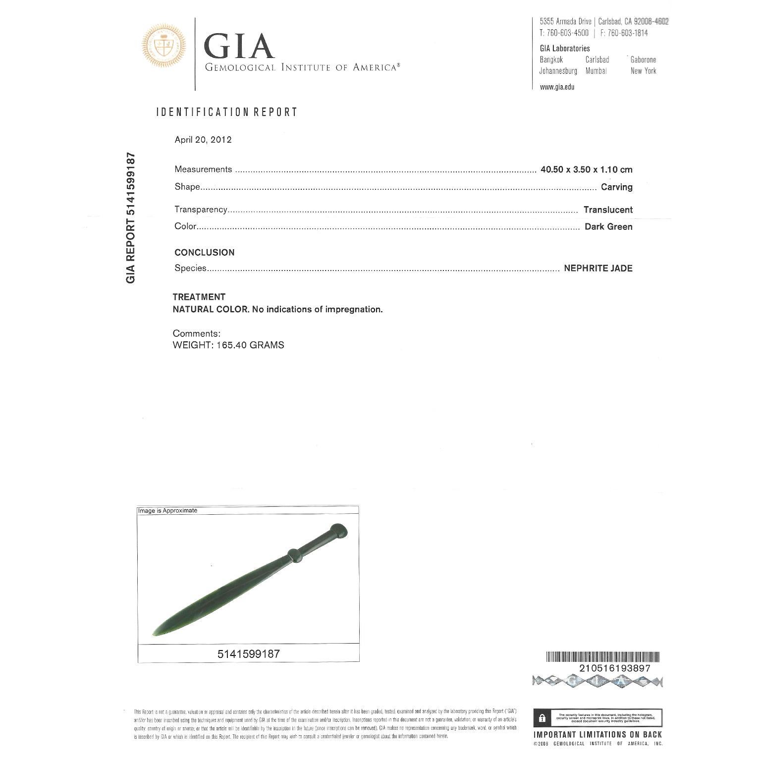 Jade Boyars Knife GIA Report For Sale 4