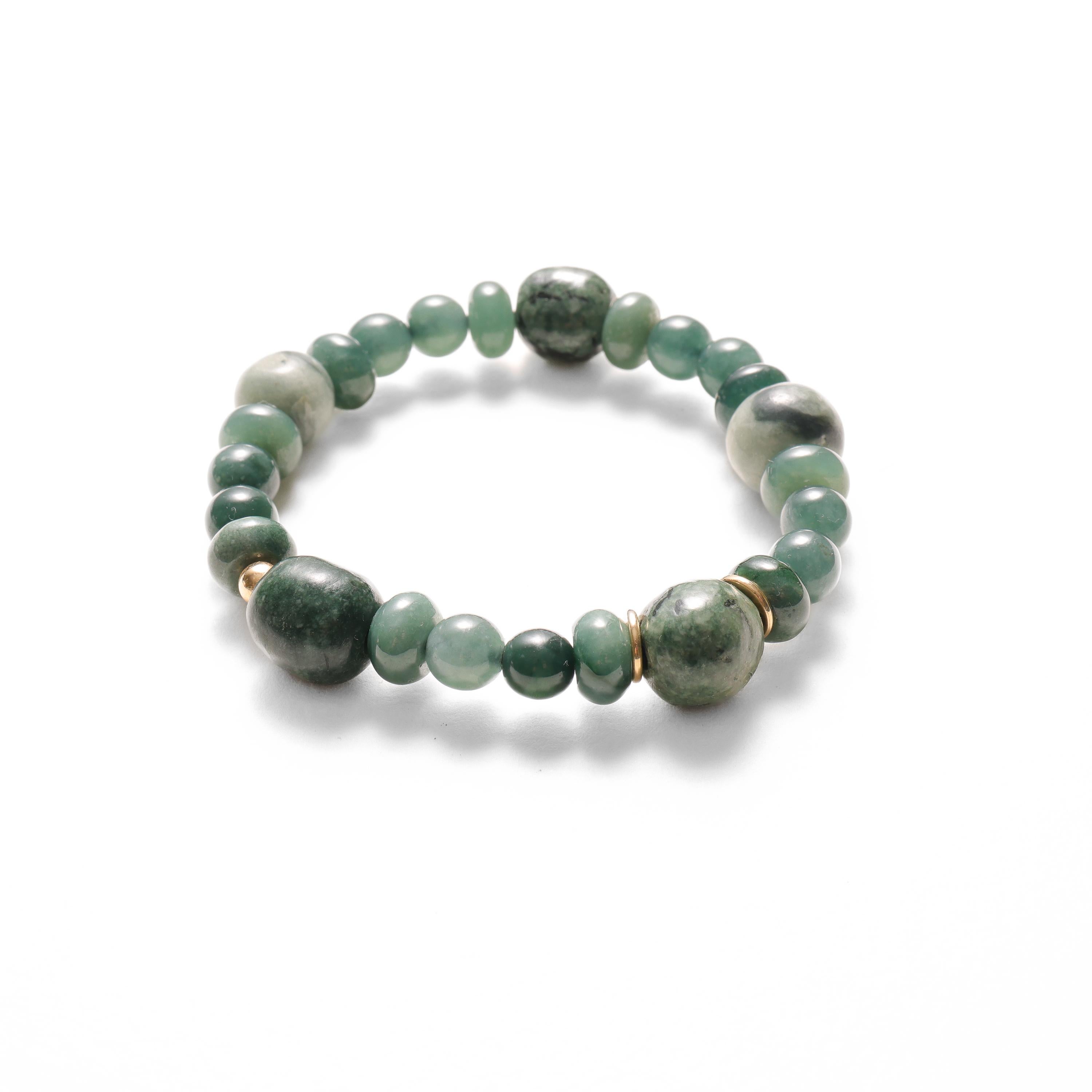 Jade Bracelet Guatemalan Jadeite Jade, 18K, Beaded Stretch, 7 3/4