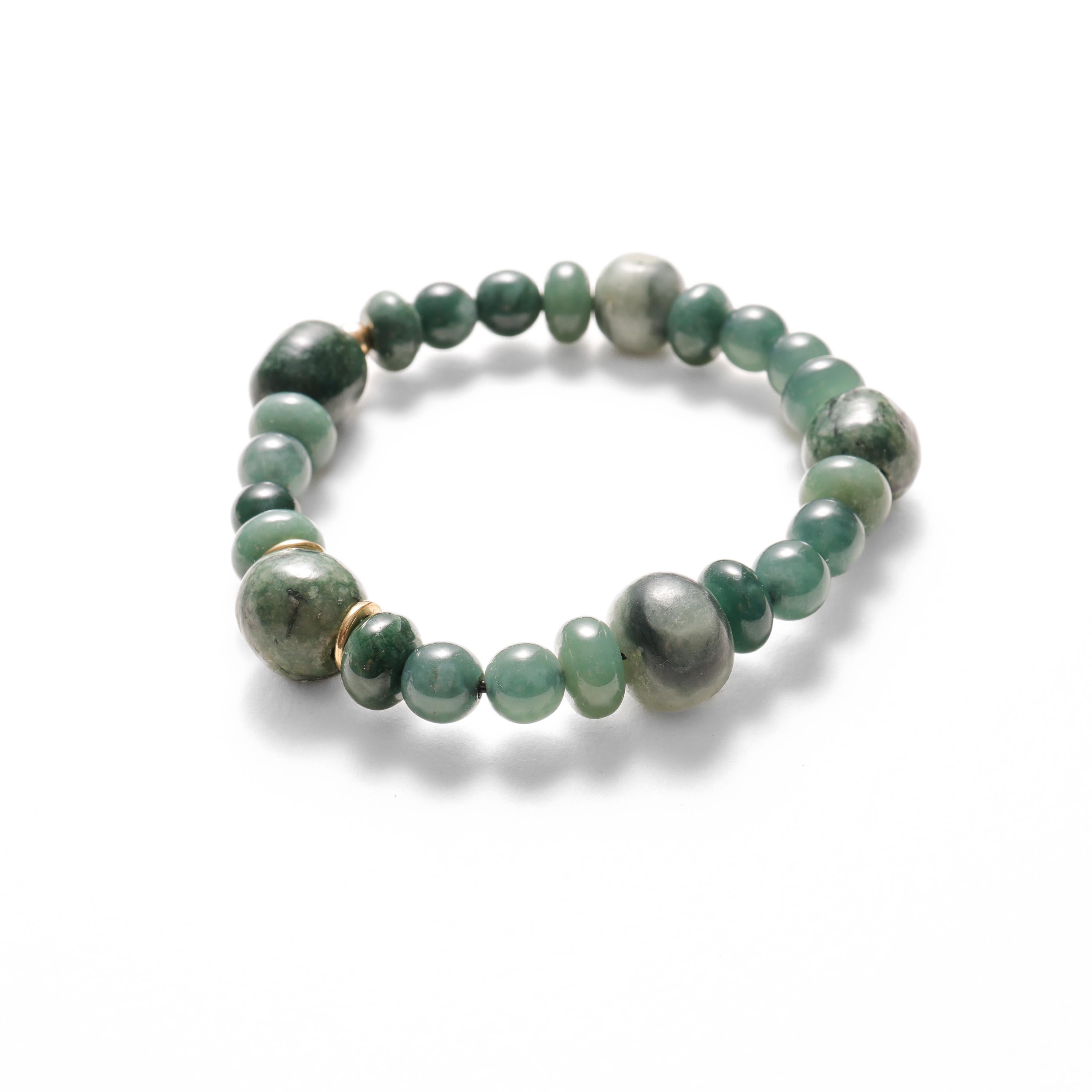 Women's or Men's Jade Bracelet Guatemalan Jadeite Jade, 18K, Beaded Stretch, 7 3/4