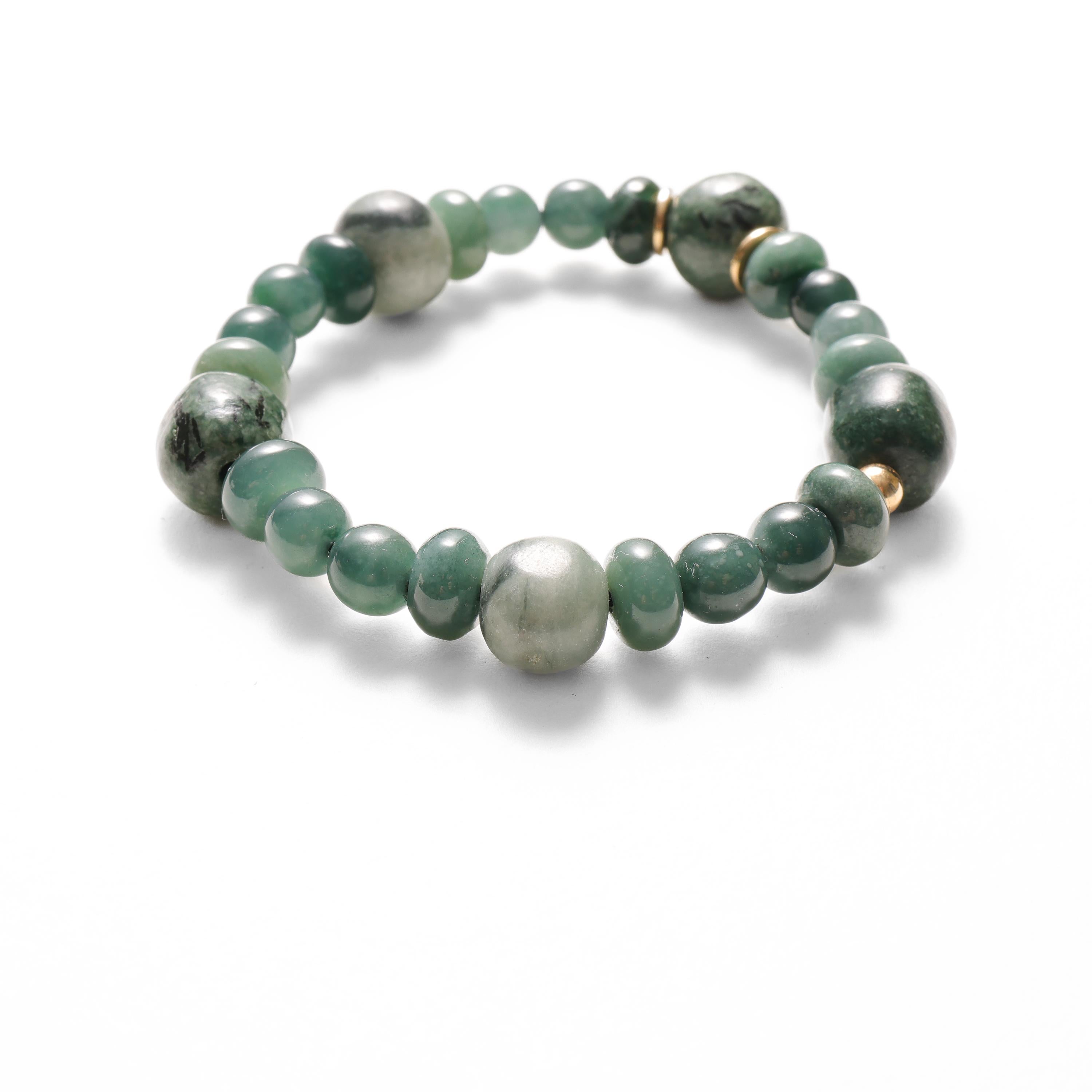Jade Bracelet Guatemalan Jadeite Jade, 18K, Beaded Stretch, 7 3/4