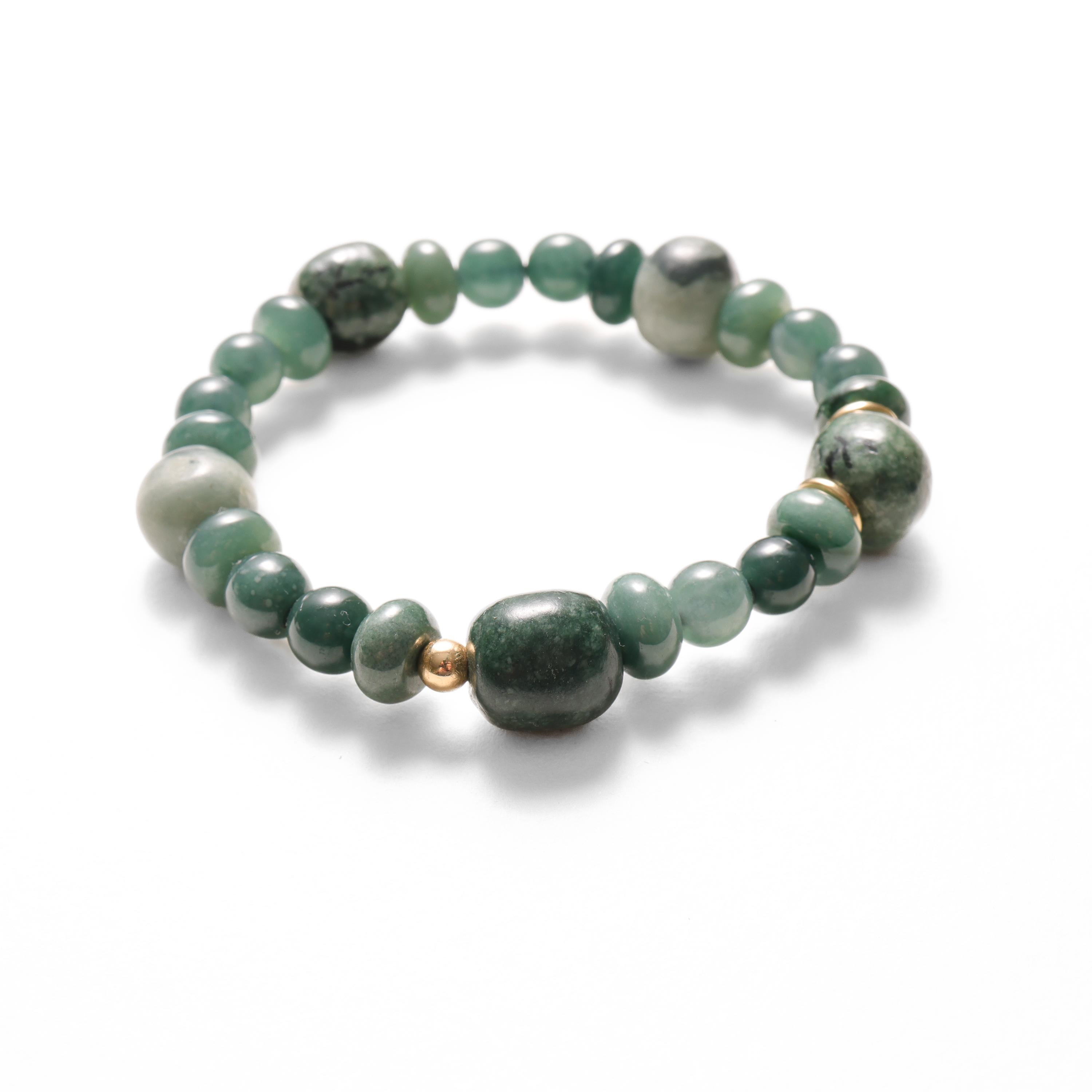 Jade Bracelet Guatemalan Jadeite Jade, 18K, Beaded Stretch, 7 3/4